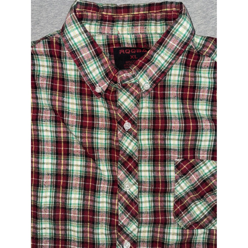 RQQBA Mens Regular Fit Red Green Plaid Shirt XL Outdoor 90s Western Very Soft